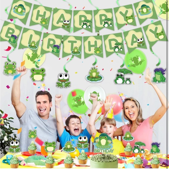 5for$10 Frog Party Supplies Birthday Decorations Banner, Cake Topper, & Balloons - Picture 10 of 12